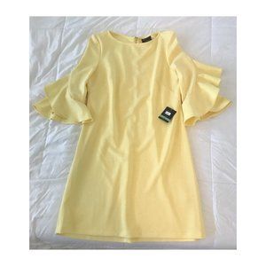 JustTaylor yellow ruffled 3/4 sleeves sheath dress
